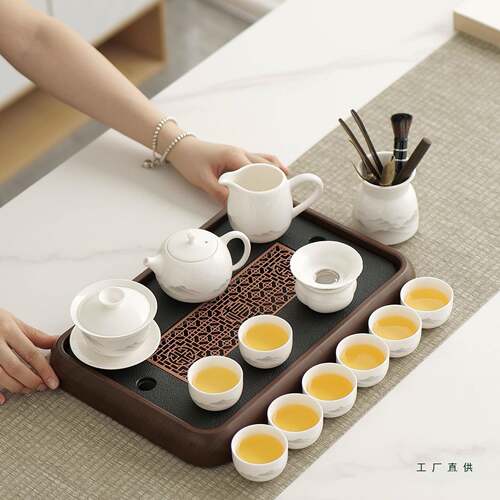 化德夫白瓷整套功茶具套装家用羊脂厅玉泡茶F9966886壶盖碗茶杯客 - 图1