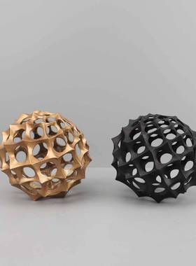 现代约金属镂空蜂居窝室球摆件客简厅玄关样板间办公023家桌面装