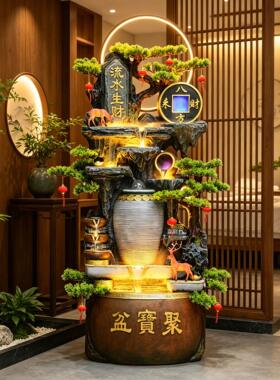 办公室招财装饰流水摆件循环水风水轮假山石头造景美容院氛围布置