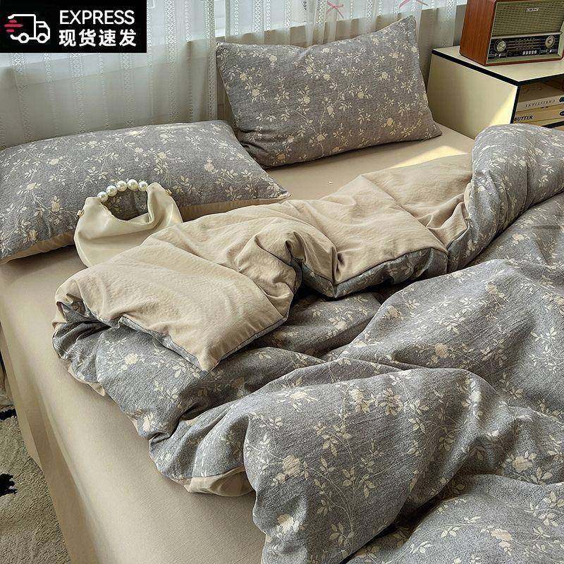A类原麻亚麻床上提花四件套单双人复古风加厚被套床单宿舍三件套,淘宝优惠券,粉丝福利购,淘宝优惠卷