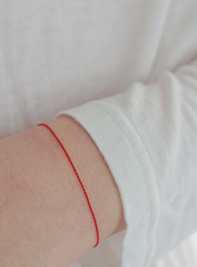 手工定制编织超细新年红绳手链荧光色多巴胺快乐许愿手链情侣素绳