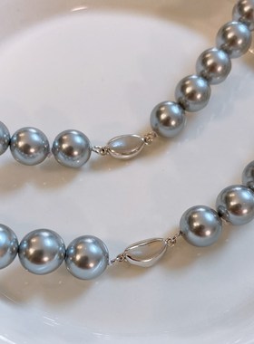 消失的她倪妮款925银真多麻灰珍珠项链女强光轻奢港风锁骨链礼物