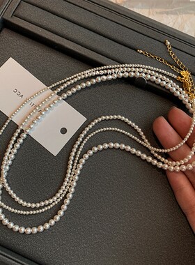 2mm珍珠项链女高级感小众复古个性简约百搭气质时尚颈链锁骨链