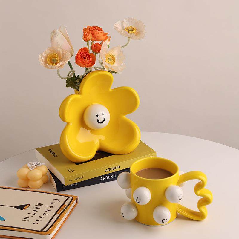 贝汉居美可爱GTR摆in陶s瓷笑脸花瓶高颜值玄关客厅家装饰件乔迁礼,淘宝优惠券,粉丝福利购,淘宝优惠卷