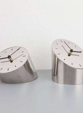 欧边式室金属客斜银色时0004钟摆件样板房电视柜卧书房厅桌面软装