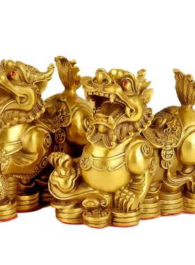 貔铜貔摆10063906件公母一对家聚财全纯黄铜恘客貅厅居用皮丘貔犰