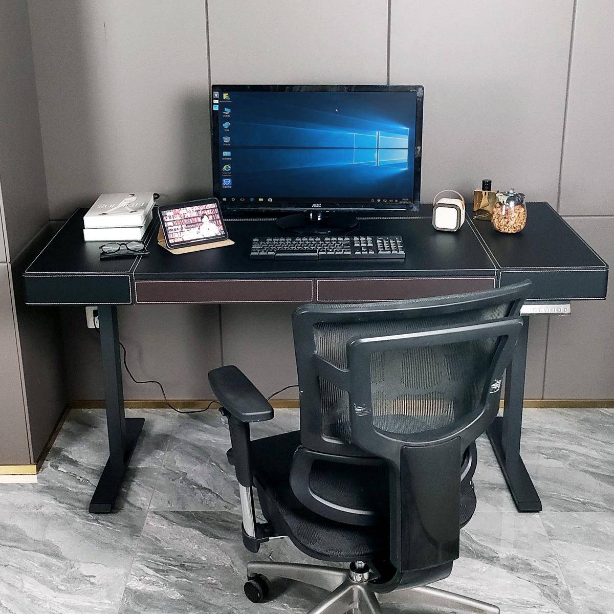 现代简皮约升电动降桌家用电脑桌762#升降马鞍写字作台双电机办公 - 图2