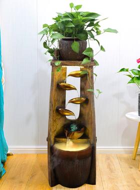 中式流水生财落地摆件客厅玄关循环加湿器阳台小鱼池招财摆件