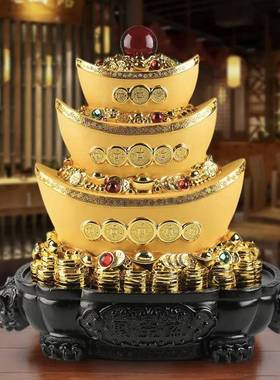 宝金办元宝摆件聚宝盆三层元存钱罐摆店铺公室招聚宝盆三财件装饰