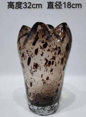 现器代会简约茶色HAN98741点花瓣口琉璃花花瓶样板房家居所高级斑