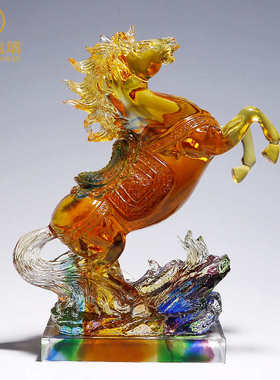 生肖马摆件琉璃工艺品马到成功桌面领导客厅礼品送装饰品水晶创意