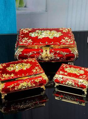 欧式金属高档结立体玫瑰首饰珠宝饰品收盒饰饰品RRX纳盒摆装件婚