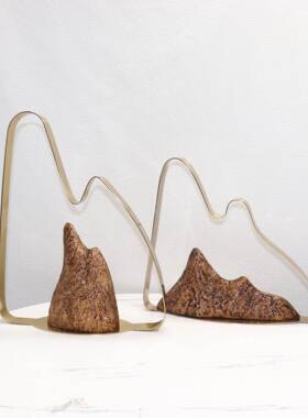 新假山三件中式后墅现代样板间软装饰品别书房厅客玄关电视山柜禅