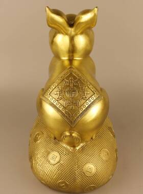 杨铜记生铜兔子兔摆摆件肖兔福运彩件创意家居礼物218乔迁礼品