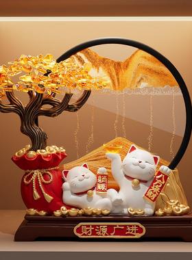发财树礼流沙猫摆件客厅装饰礼F9875S8T新房子搬家物乔迁新居开业