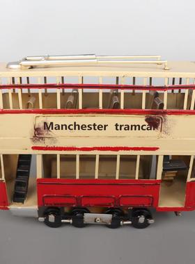 橱仿真轨道双层巴851士车模型铁艺复古旧酒咖啡厅吧窗怀柜装饰品