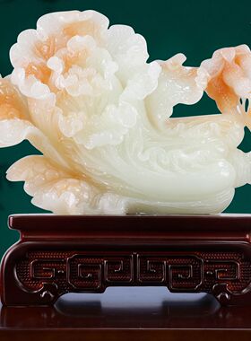 百财如意玉白菜摆件 中式家居装饰 开业乔迁礼品 招财摆设