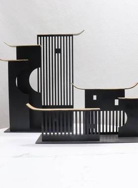 物新中式创意合金件家居客摆厅书房办公RPS桌博架古装饰品置架摆