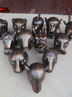 大号十二生肖一套头像铜像带底座仿圆明园十二兽首铜器龙首铜摆件