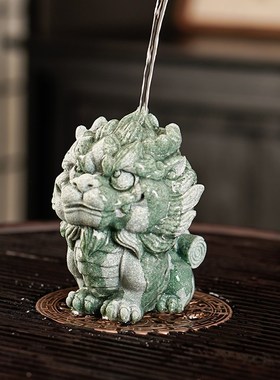 国潮瑞兽经书麒麟才子创意茶宠茶玩摆件鱼缸造景茶桌茶台书房装饰
