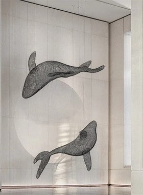 不锈钢镂空鲸鱼海豚雕塑海洋馆沙滩别墅酒店售楼部水景池装饰摆件