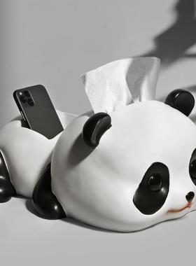 i面ns创意熊猫抽纸巾FKM盒摆件钥匙收纳北餐客厅桌家居装饰品欧可