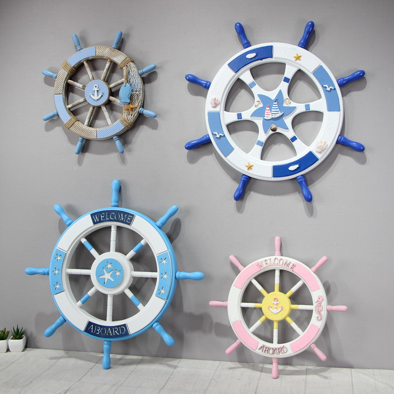 地中海风格木质方向盘船舵海洋墙饰壁饰挂件客厅酒吧墙面舵手装饰 - 图0