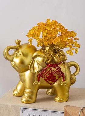 新中式招艺财进宝福字大象树电脂品摆件BVB客厅玄关视柜装饰工品