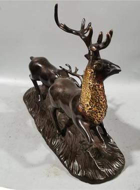 包邮铜一鹿升招财鹿饰梅花鹿路发财客厅高家路居装工艺XCA品摆件