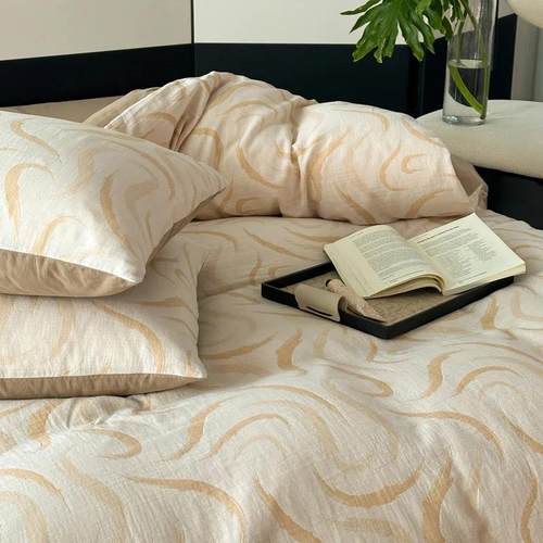 6支水洗棉四件套全棉纯棉100双纱色织提花床被单HMU套床层笠三件0 - 图1