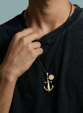 Zippo/之宝金色航程项链男士船锚吊坠配饰个性百搭高级感设计礼物