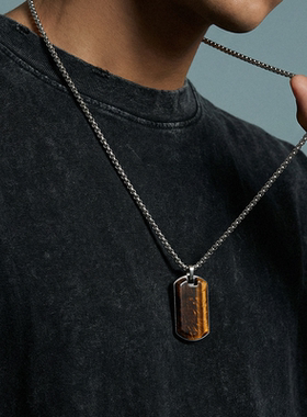 Zippo/之宝虎眼石无事牌项链男士军牌吊牌天然石吊坠简约百搭礼物