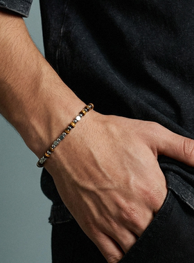 Zippo/之宝土星虎眼石天然石手链不锈钢串珠美拉德几何设计感礼物