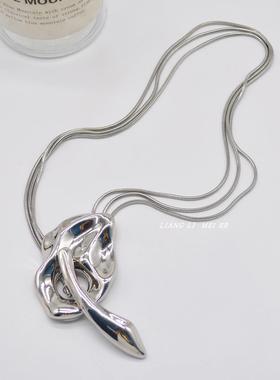 金属异冷O淡风覆古设计型多炼条项炼夸张小众T扣个锁性骨BPS炼配