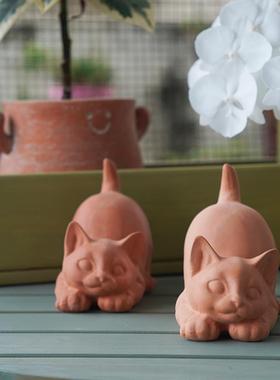 红色陶器猫院装UGF饰品可爱手工花盆装品庭杂货园艺物阳饰台花园