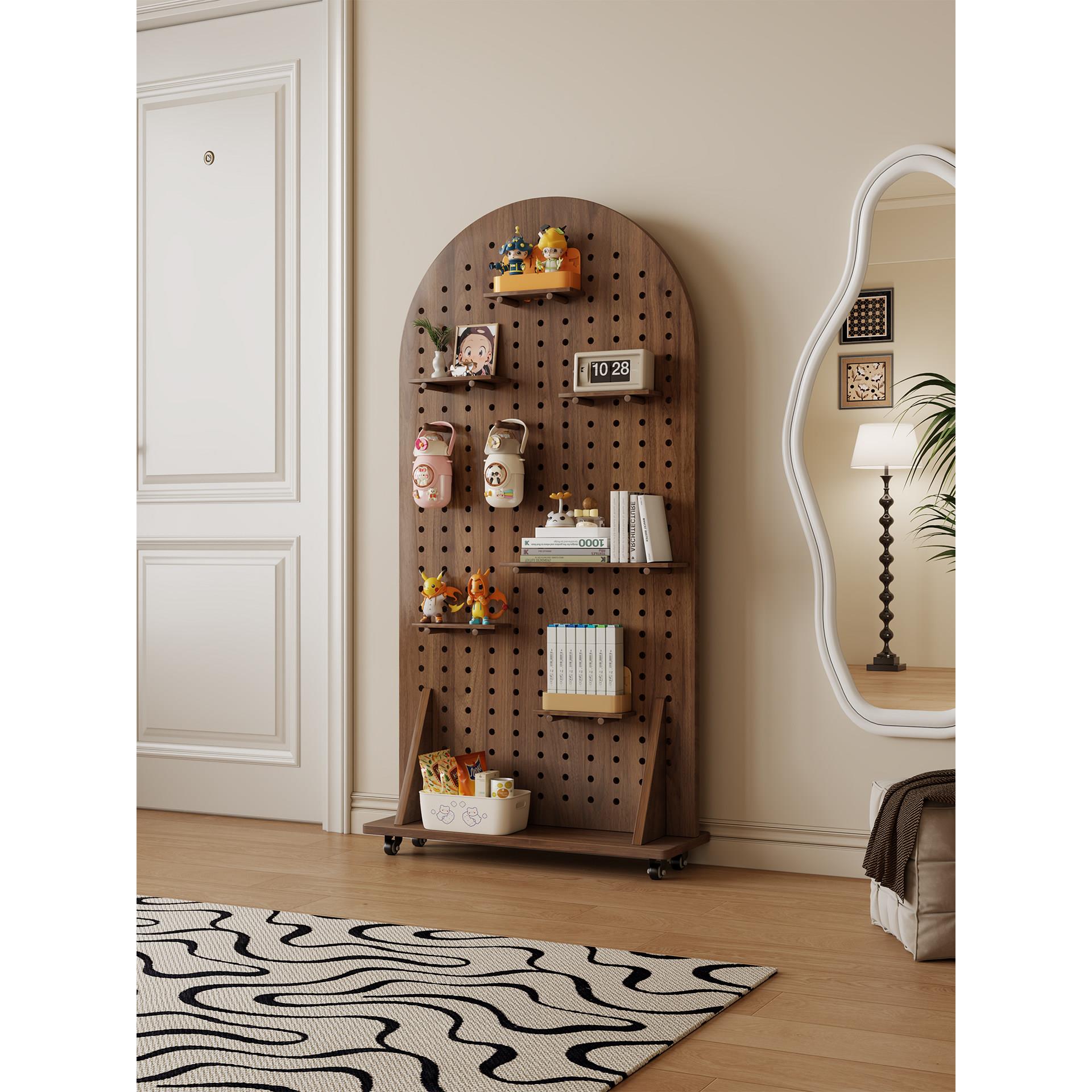 Wall-mounted movable pulley storage rack, customized yoga mat, fitness equipment storage and organization, vertical hole board floor-standing