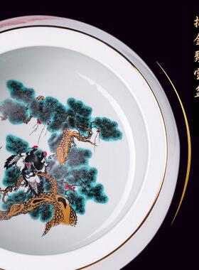 景德镇陶瓷器鸿运当头聚宝盆客厅摆件新中式博古架玄关养鱼缸开业