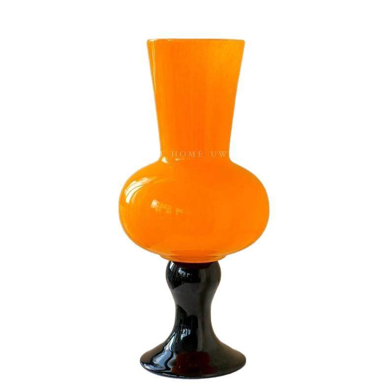 橘色复古新中式高脚琉璃花瓶中古风软装摆件鲜花百合水养玻璃花器,淘宝优惠券,粉丝福利购,淘宝优惠卷