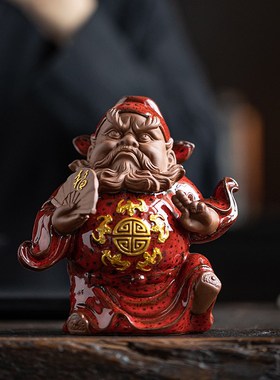 中式禅意紫砂陶瓷钟馗赐福摆件创意家居玄关电视柜桌面茶室装饰品