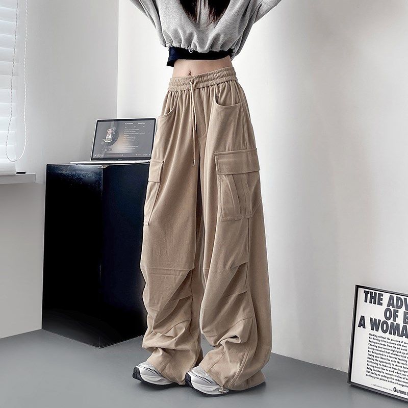 大码阔腿工装裤女2024冬季胖mm抽绳拖地休闲显瘦灯芯绒直筒长裤子,淘宝优惠券,粉丝福利购,淘宝优惠卷