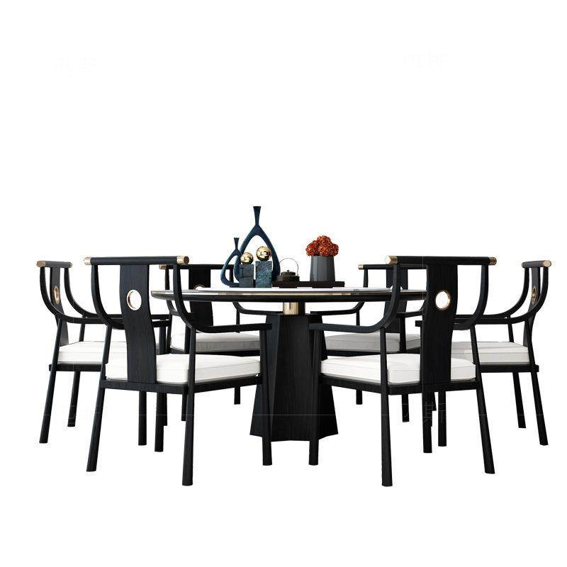 新中式实木圆桌时尚圆形餐厅桌子轻奢餐桌椅组合岩板现代简约家具,淘宝优惠券,粉丝福利购,淘宝优惠卷