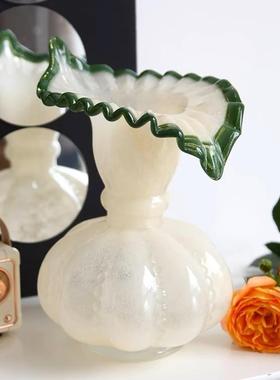 中古芬顿风式南瓜手工琉璃花瓶法件复古鲜KGV培花器桌面摆玻璃水