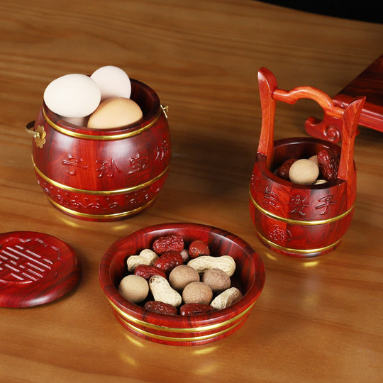 子孙桶实木摆件结婚婚庆用品早生贵子新娘婚房陪嫁套装红木三件套