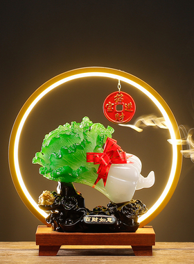 仿玉白菜摆件百财来福陶瓷工艺品客厅办公室酒柜装饰开业乔迁送礼