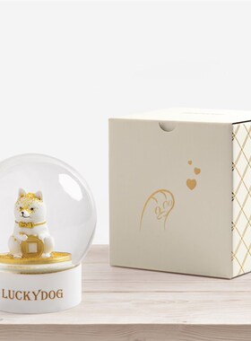 SEEROSE招财柴犬水晶球幸运儿狗公仔办公室摆件朋友开业生日礼物