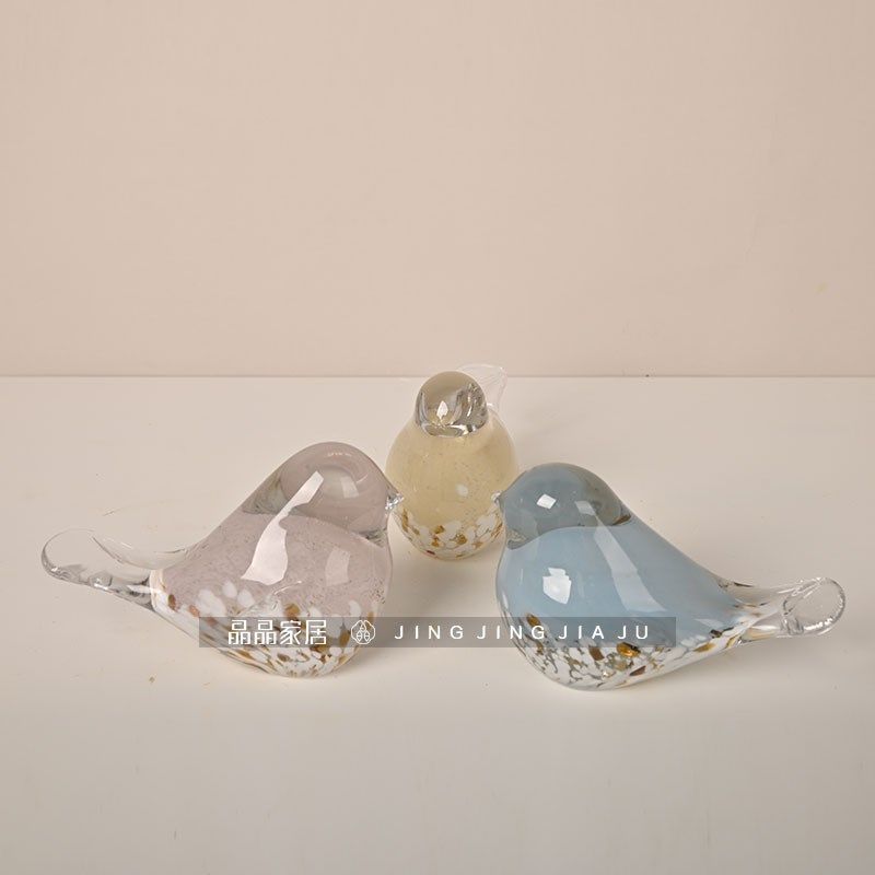 Modern colorful bird ornaments glazed crystal glass home living room animal trinkets desk ornaments
