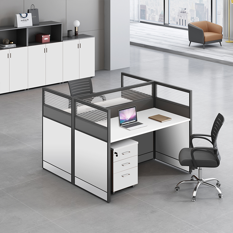 屏风卡位职员工位办公桌4人位办公室桌椅组合暖白色卡座电脑桌 - 图2