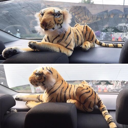 创意个性车载卡通老虎抱枕SUV越野车后窗装饰摆件汽车竹炭包去味 - 图0