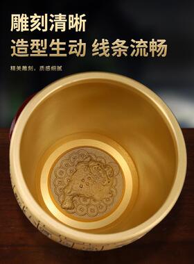 纯黄铜百福铜缸厅厨房存钱罐全铜聚宝盆摆件招财聚财米缸家居铜盆