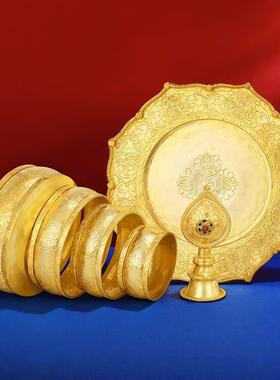 王师兄曼扎盘黄铜鎏金平纹八吉祥曼茶罗盘供奉修曼扎全套10cm